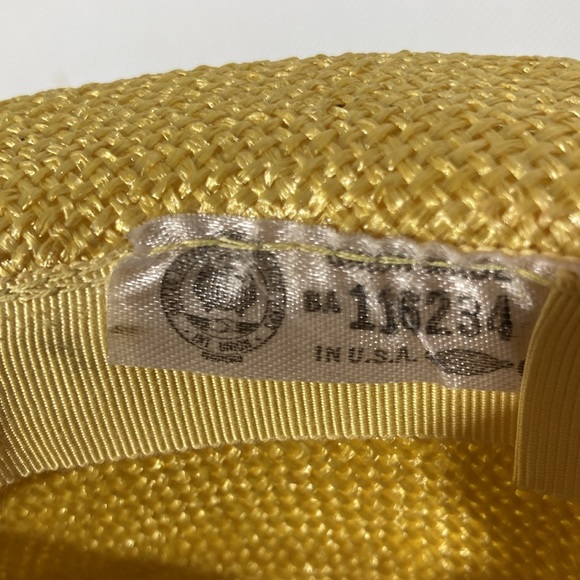 Vintage, Yellow, Derby, straw, grosgrain ribbon 21-1/2” circumference Hat. - Picture 3 of 5